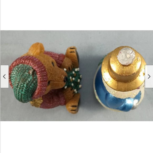 2 Shiny Christmas Wax Candle Brown Teddy Bear w/Sweater Hat Snowman Gold Top Hat - Picture 5 of 7